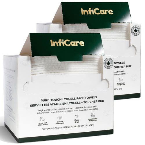 InfiCare pure-touch lyocell face towels packaging on a white background