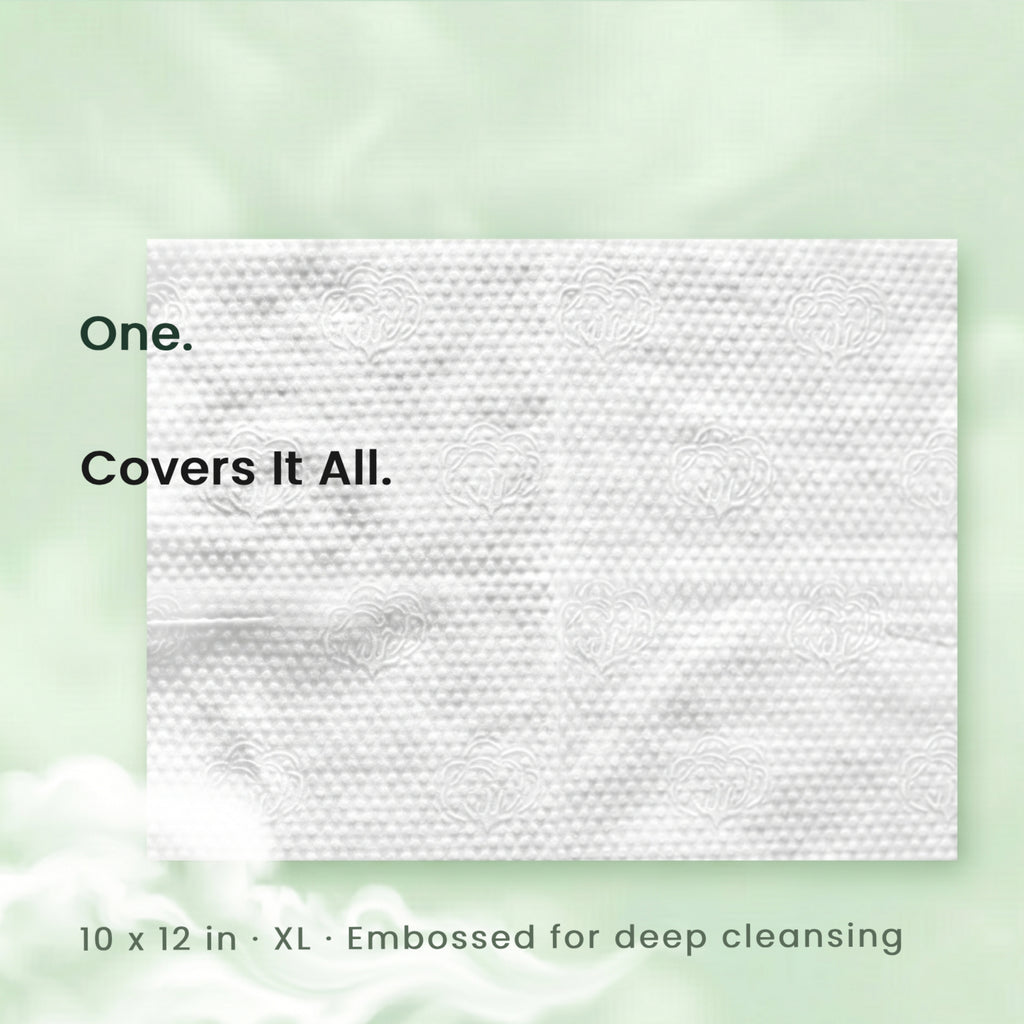 White filter with text on a light green background. Embossed for deep cleaning.